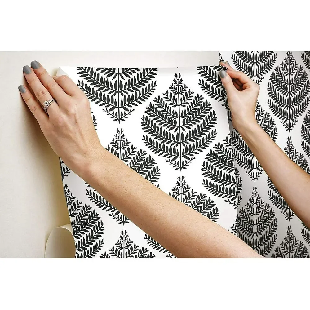 2pk RoomMates Hygge Fern Damask Peel & Stick Wallpaper (56.36 Sq Ft) Black White
